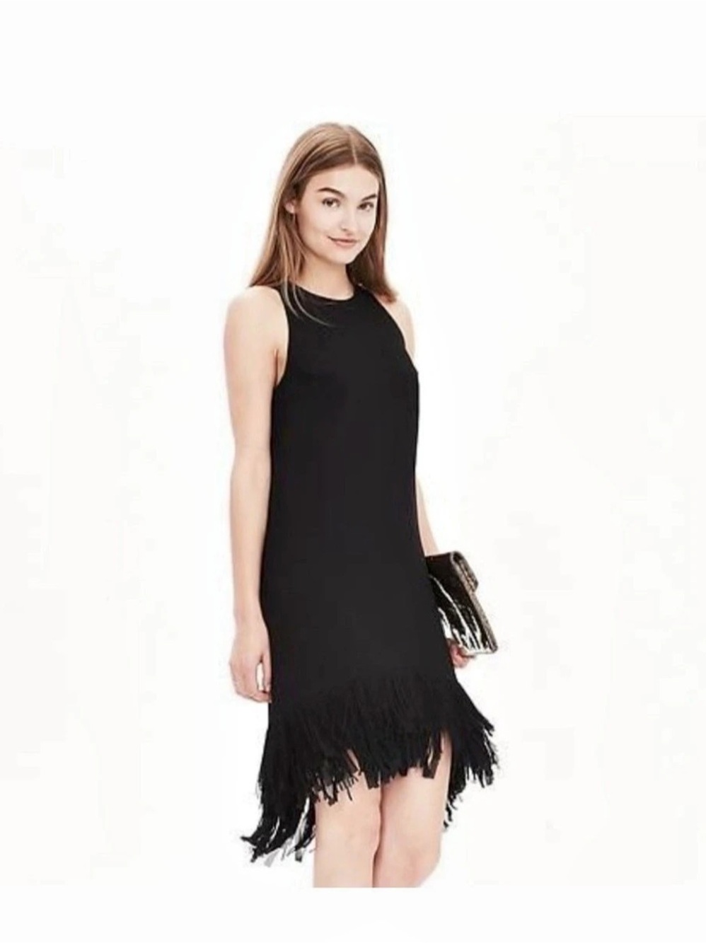 Banana Republic Black Fringe Mini Dress Size 10 Like New
